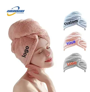 Custom Printed Logo For Woman Curly Hair Super Absorbent Salon Microfiber Hair Wrap Turban Towels