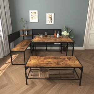 Ensemble de table <span class=keywords><strong>à</strong></span> <span class=keywords><strong>manger</strong></span> <span class=keywords><strong>en</strong></span> métal industriel pour 4 <span class=keywords><strong>à</strong></span> 6 personnes, 3 pièces, banc d'angle gauche pour <span class=keywords><strong>salle</strong></span> <span class=keywords><strong>à</strong></span> <span class=keywords><strong>manger</strong></span>, 43,3 pouces, acier inoxydable, ODM/OEM - Product Image 1