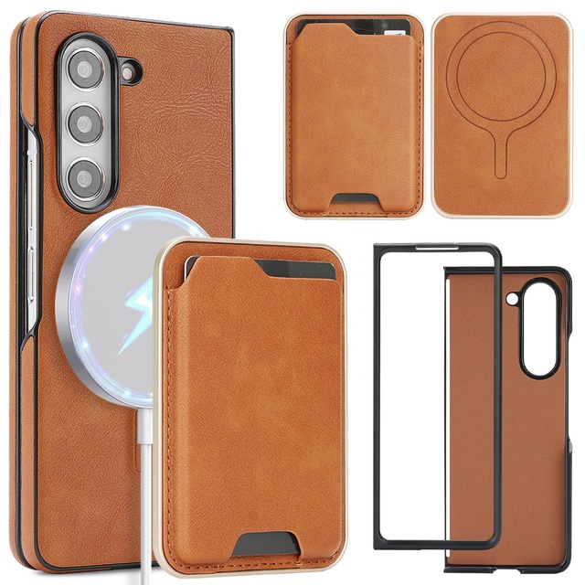 Magnetic Wallet Card Holder Shockproof Leather Case for Samsung Galaxy Z Fold 7 6 5 4 3 Wireless Charging Cover With Card Holder