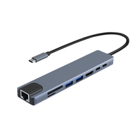 PD RJ45 USB 3,0 USB 2,0 HDMI SD TF Hub 8 en 1 USB Tipo C Hub para computadora portátil PC.