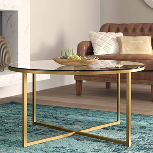Mesa <span class=keywords><strong>de</strong></span> <span class=keywords><strong>Centro</strong></span> <span class=keywords><strong>de</strong></span> Diseño Moderno y Bajo Precio para Sala <span class=keywords><strong>de</strong></span> Estar, Mesa <span class=keywords><strong>de</strong></span> Café Redonda con Tapa <span class=keywords><strong>de</strong></span> Cristal y Marco Dorado - Product Image 3
