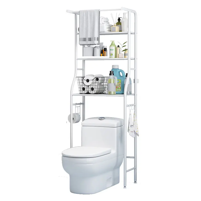 3 Shelf Bathroom Over The Toilet Rack Space Saver with Hanging Rod