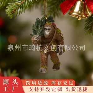 Christmas Gorilla Holding Tree Ornament Matte Finish Indoor Decor Living Room Gift Decoration QH-251033 - Product Image 5