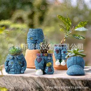 Macetas de resina con forma de sombrero y chaqueta vaquera para suculentas y plantas en maceta, decoración del hogar, regalos artísticos y artesanales - Product Image 2