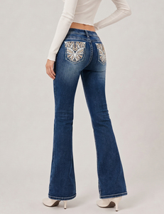 Jeans a Zampa d'Elefante da Donna con Ricamo sulla Tasca Posteriore, Elasticizzati, per Uso Quotidiano, Prezzo Scontato all'Ingrosso - Product Image 2
