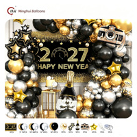 Kit de guirlande de ballons pour le Nouvel An 2027, ballons en latex noir et or, ballons en feuille numéro 2027, décorations pour la fête du réveillon du Nouvel An