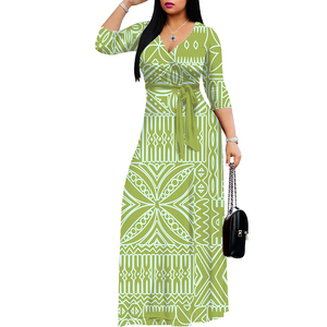 Gaun Panjang Wanita V-neck Model Fiji Tribal Desain Khusus Ukuran Besar 5XL, Fashion Trendi Kasual Seksi dan Menempel Badan, Terlaris - Product Image 1