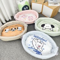 Lit pour animaux de compagnie en mousse à mémoire de forme, style Ins, motif dessin animé, semi-fermé, ovale, pour chien et chat, coussin doux, toutes saisons, en boîte