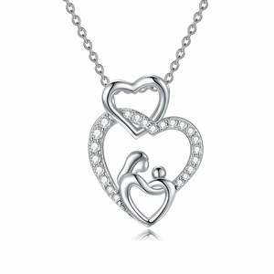 Cadeau pour la fête des mères, collier avec pendentif en forme de cœur d'amour mère et enfant plaqué argent, collier « Je t'aime » en argent, collier « Câlin et baiser » MAMA - Product Image 6
