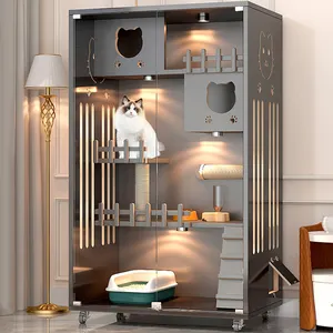 Cage en bois massif ménage chat armoire maison Kitty maison maison pour animaux de compagnie intérieur luxe chat Villa