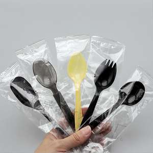 Cucharas de Plástico Desechables Biodegradables Personalizadas, Juego de Cubiertos de Plástico Desechables con Mango Largo y Grueso, Cuchara y Tenedor de Plástico - Product Image 2