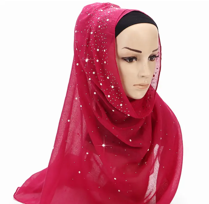 H-0359 Mujer al por mayor cabeza de algodón gasa bufanda del hijab abalorios para mujer musulmana