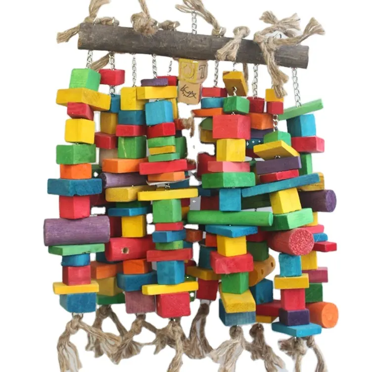 मध्यम और बड़े पक्षी खिलौने पर्यावरण के अनुकूल रंग लकड़ी कपास तोते macaws काटने चबाने खिलौने