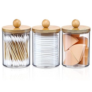 Custom qtip holder dispenser apothecary container250ml 500ml frosted 8oz 4oz spice cosmetiQc plastic jar with bamboo lid