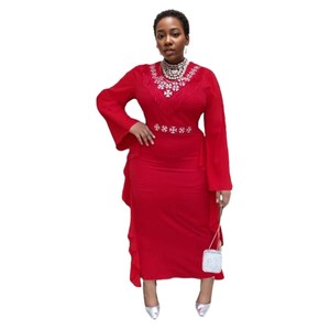 Vente en gros de nouveaux produits : Robe de soirée en mousseline de soie à manches longues, couleur unie, ornée de perles, tendance - Product Image 1