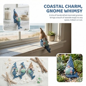 Resin Mermaid Gnome Figurine Coastal Ocean Element Dwarf Statue <b>Summer</b> Beach Home <b>Decor</b> Ornament - Product Image 2