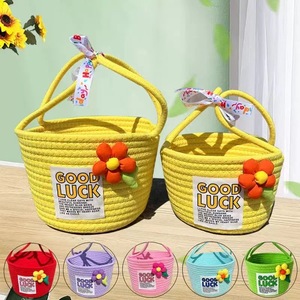 Good Luck Woven Basket Round Handmade Storage Basket For Children Birthday Gift Box Baby Celebration Pink Purple Red Sky Blue - Product Image 1