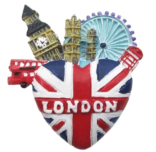 Adesivo de resina 3D Union Jack Heart Landmark para presente de lembrança