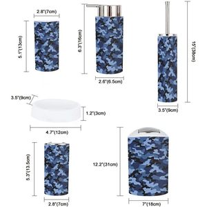 Ensemble d'accessoires de salle de bain 6 pièces en imprimé camouflage militaire bleu pour décor de comptoir rustique Collection de matériel de bain - Product Image 2