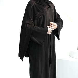 Vendita all'ingrosso della tunica di tacchino di Ramadan Dubai modesto Set in due pezzi semplice abito da donna musulmano donna aperta abaya lino Dres - Product Image 2