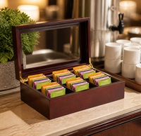 Boîte de rangement en bois pour sachets de thé, très vendue, avec couvercle en verre, pour la maison, la cuisine, l'hôtel, le bureau