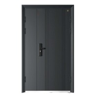 Porte d'entrée moderne de luxe en aluminium moulé, panneau vertical cannelé, anti-effraction, ignifuge, porte de sécurité extérieure pour villa
