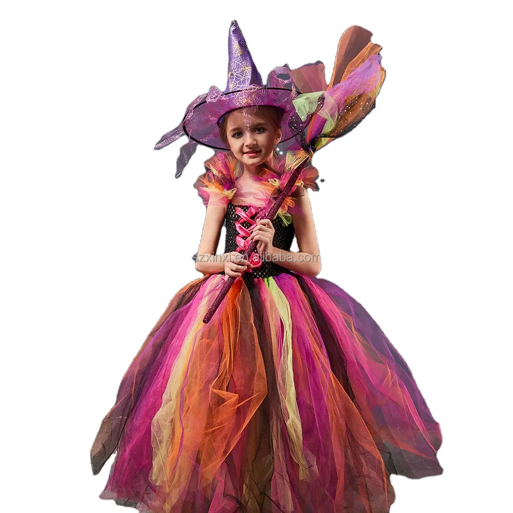 Cadılar bayramı cadı tül elbiseler Cosplay kostüm çocuklar için giysi kız karnaval parti çocuk vampir Maleficent kostüm gotik G