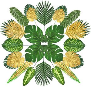 Feuilles de palmier artificielles, 7/13 sortes, feuille tropicale dorée avec tiges, décorations de feuilles de <span class=keywords><strong>Jungle</strong></span> - Product Image 1
