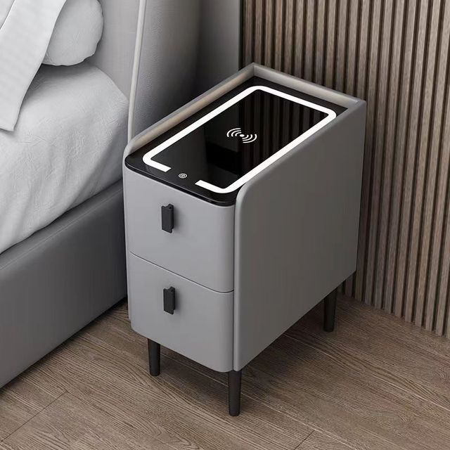 Trending Modern Ultra-Narrow Smart Bedside Table Wireless Charging Integrated Storage Cabinet