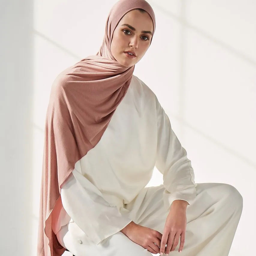 Hijab de 4 vías, bufandas de alta calidad, súper suave, elástico, mutado, sombra de violeta, precioso tono de piel