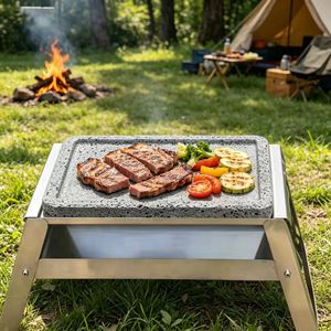 <span class=keywords><strong>Barbecue</strong></span> pliant d'extérieur au <span class=keywords><strong>charbon</strong></span> <span class=keywords><strong>de</strong></span> bois avec plaque <span class=keywords><strong>de</strong></span> cuisson en <span class=keywords><strong>pierre</strong></span> volcanique <span class=keywords><strong>pour</strong></span> camping et pique-niques - Product Image 1