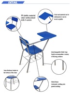 Chaise d'étude moderne pour l'éducation scolaire, chaise d'examen universitaire en plastique avec tablette d'écriture, utilisation hospitalière