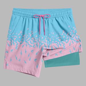 شورت سباحة رجالي من YOUMI مخصص بتصميم OEM، مرن من أربع جهات، مضاد للأشعة فوق البنفسجية، طباعة كاملة 2 في 1، مصنوع من السباندكس/البوليستر للشاطئ - Product Image 2