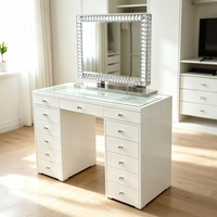 Runwood Coiffeuse de luxe blanche ultra-brillante avec miroir en cristal et éclairage LED, 13 tiroirs, pour chambre à coucher