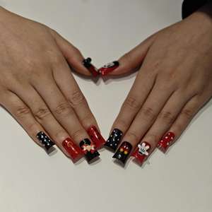 Muhaha – Faux ongles carrés à pression, tendance et de haute qualité, motif <span class=keywords><strong>Mickey</strong></span> rouge, avec clip bec de canard et colle – Matériau PMMA - Product Image 6