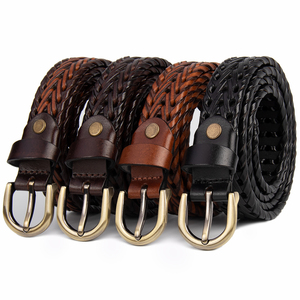 Ceintures pour homme en cuir véritable tressé noir et marron de luxe avec boucle dorée personnalisée - Product Image 1