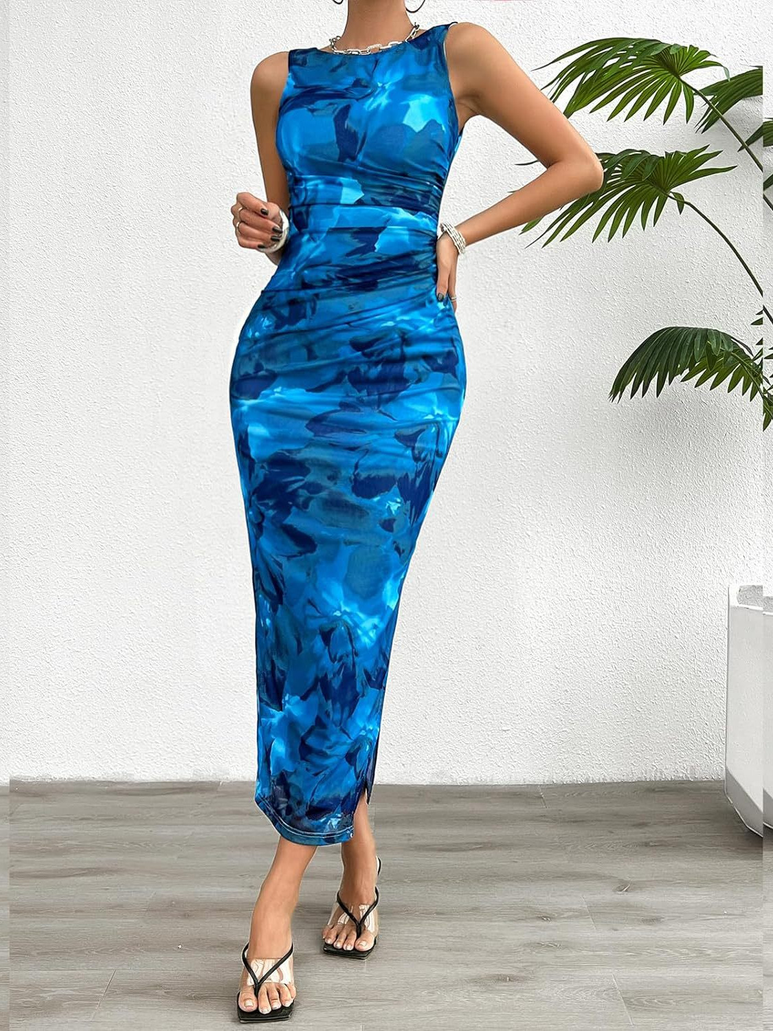 2025 New Women's Slim Sleeveless Tie-Dye Dress for Spring and Summer O-Neck  Chiffon Natural Waistline Sustainable Washable| Alibaba.com