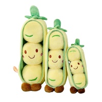 Peluche Gousse de Pois Verte avec Trois Pois, Rembourrée en Coton PP, Douce, pour Décoration de Chambre d'Enfant, Vente en Gros