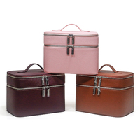 Sac cosmétique en PU grande capacité, double compartiment avec fermeture éclair, organiseur de maquillage portable, étui à maquillage
