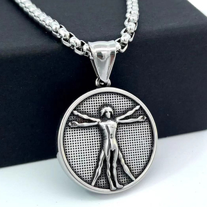 Collar con Colgante de Vitruvio de Escala Humana de Da Vinci, de Acero Inoxidable, Pulido Plateado, Accesorios de Moda Hip Hop, Regalos para Mujeres - Product Image 1