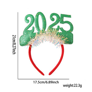 Diadema Navideña Luminosa 2025 para Niña, Verde, Roja, Dorada, Decoración de Año Nuevo, Diadema con Brillantina Navideña, Disfraz - Product Image 6