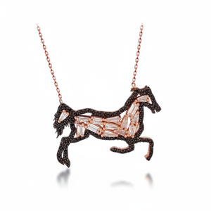 Rose Gold Plated 925K Sterling Silver Baguette Charm Pendant <b>Fashion</b> Designer Horse <b>Necklace</b> with Zircon Main Stone Wedding Gift - Product Image 2