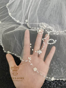 QUEENSGOWN élégant <span class=keywords><strong>voile</strong></span> de mariée perle <span class=keywords><strong>petite</strong></span> fleur avec <span class=keywords><strong>voile</strong></span> de mariée perle pour accessoire de robe de mariée - Product Image 5