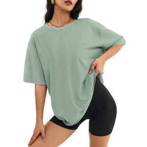 T-<span class=keywords><strong>shirt</strong></span> ample et respirant en coton de haute qualité, manches courtes baggy à épaules tombantes, T-<span class=keywords><strong>shirt</strong></span> col rond surdimensionné personnalisé pour femmes - Product Image 1