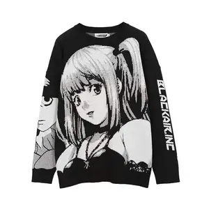 無料サンプルニットセーター冬服女性特大セーター長袖トップファッション日本漫画メンズストリートウェア