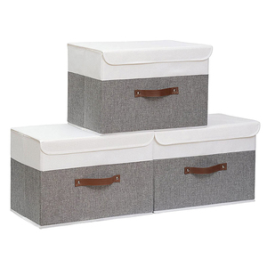 Amazon Best Selling 3 pack Folding Linen Fabric large Boxes Stackable Storage bins With Lids
