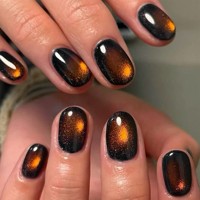 Faux Ongles Magnétiques Œil de Chat Noir Orange Aurore Faits Main Réutilisables Couverture Complète pour Femme Fête Manucure Kit 4580