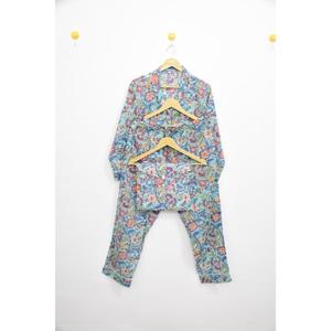 Conjunto de Pijama Étnico con Estampado Digital para Mujer, 100% Algodón Ecológico, Ropa de Dormir Tejida de Tres Piezas para Primavera/Invierno - Product Image 1