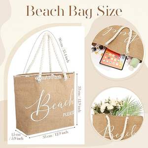 Bolso grande de playa de yute para mujer con asas de algodón, bolso impermeable, viaje, vacaciones, mar, verano, viaje, Picnic, compras, comestibles - Product Image 5