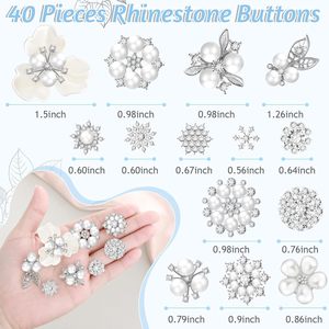 Wavwavw Lot de boutons en strass, faux perles, fleurs à dos plat, embellissements et appliques pour artisanat, fabrication de bijoux, bricolage, mariage - Product Image 2